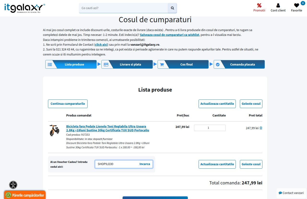 Unde introduci codul de reducere pe site-ul ITGalaxy