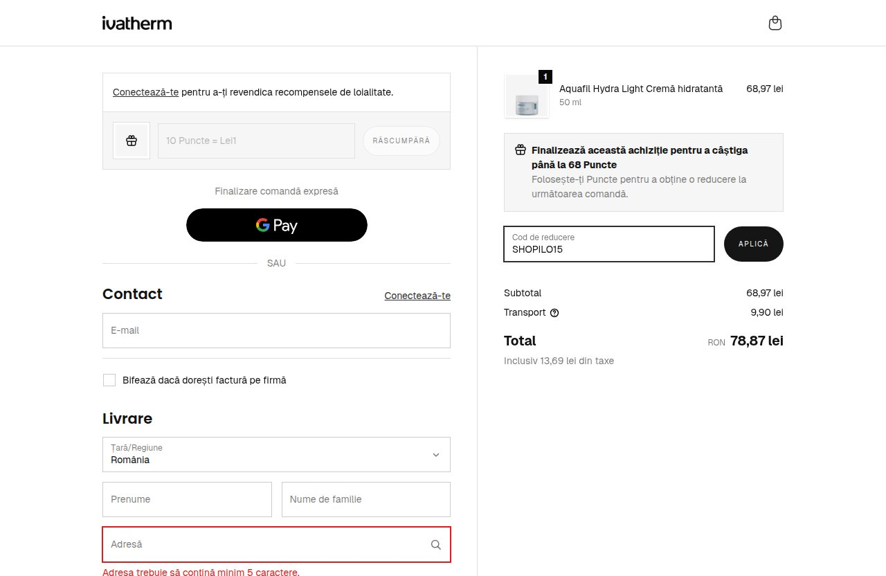 Unde introduci codul de reducere pe site-ul Ivatherm