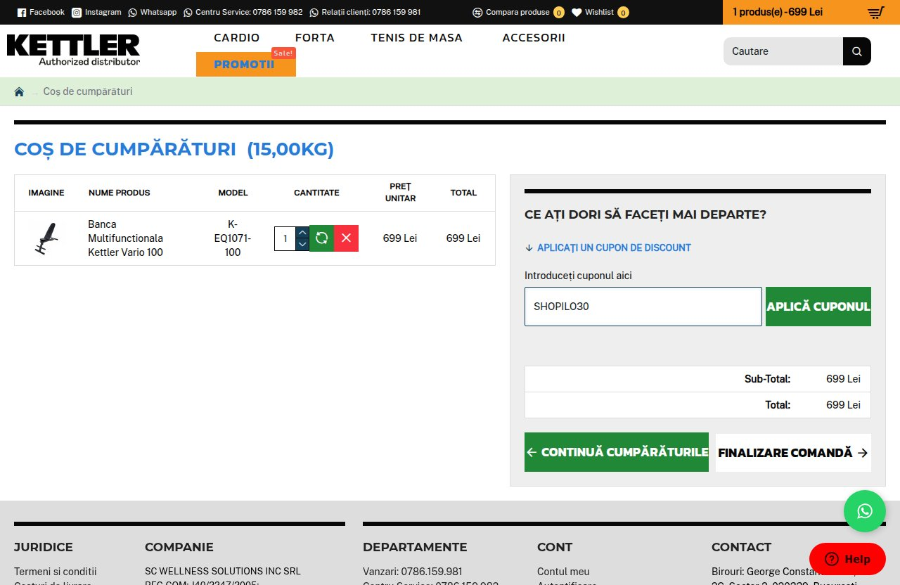Unde introduci codul de reducere pe site-ul Kettler