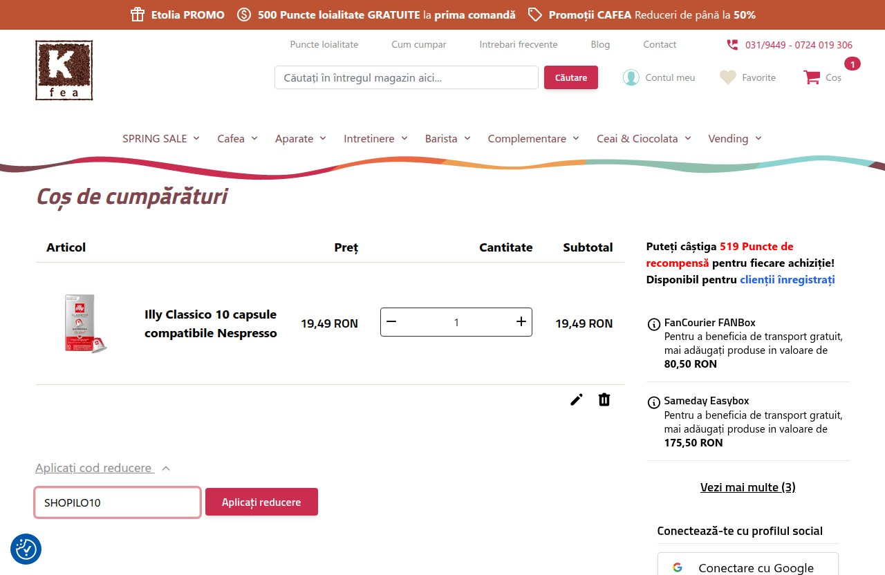 Unde introduci codul de reducere pe site-ul Kfea