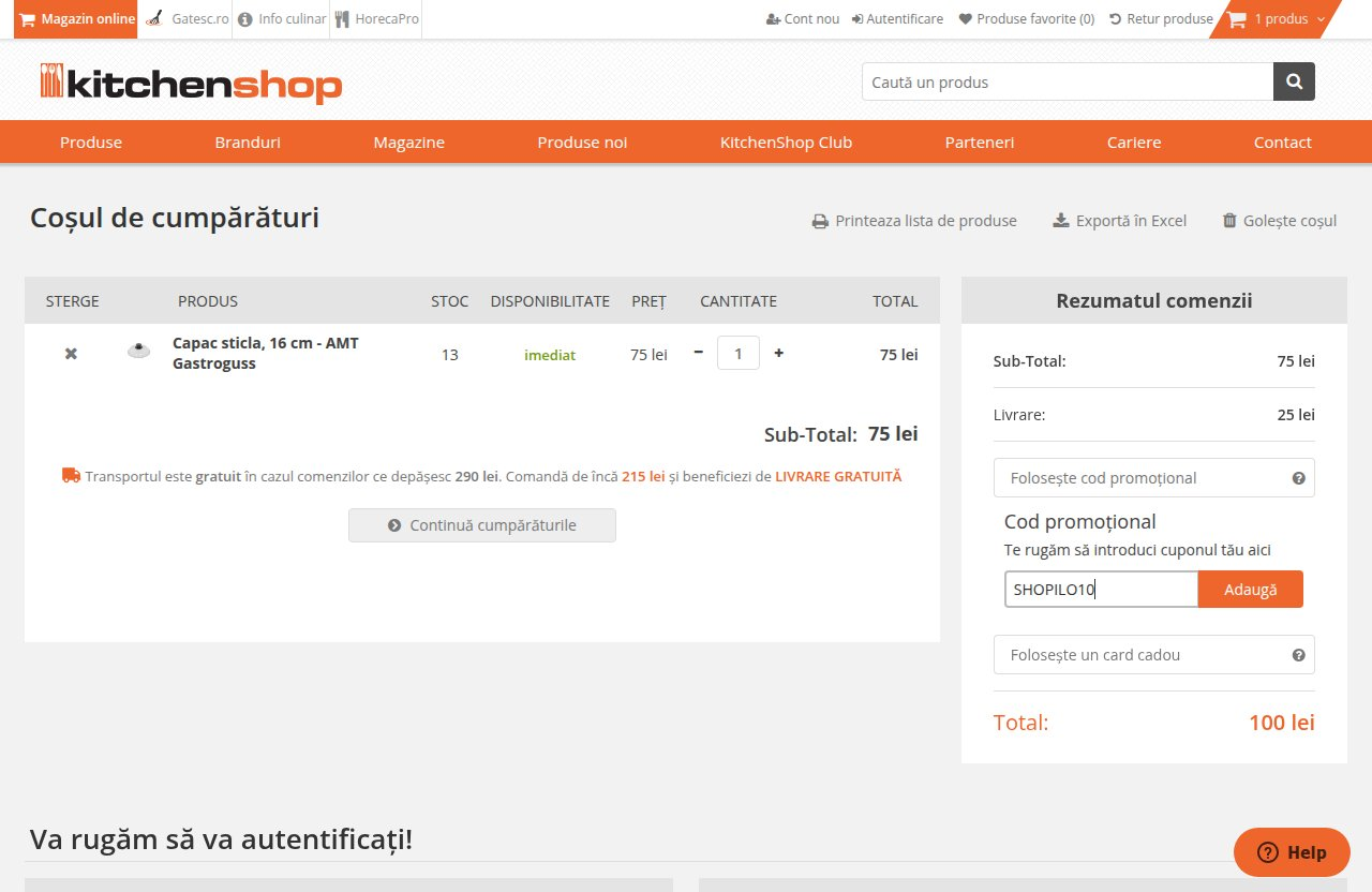 Unde introduci codul de reducere pe site-ul KitchenShop