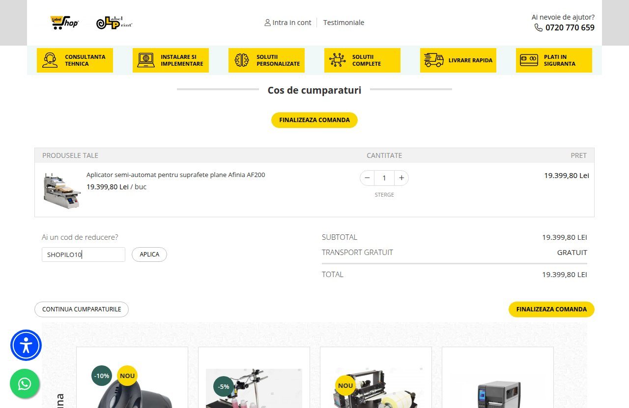Unde introduci codul de reducere pe site-ul LabelShop