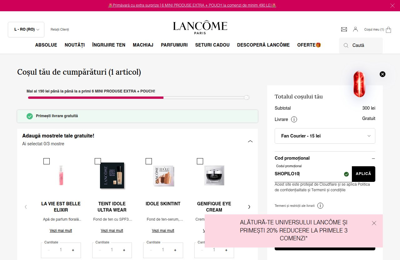 Unde introduci codul de reducere pe site-ul Lancôme