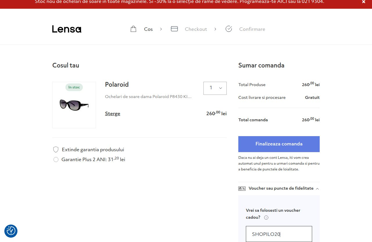 Unde introduci codul de reducere pe site-ul Lensa