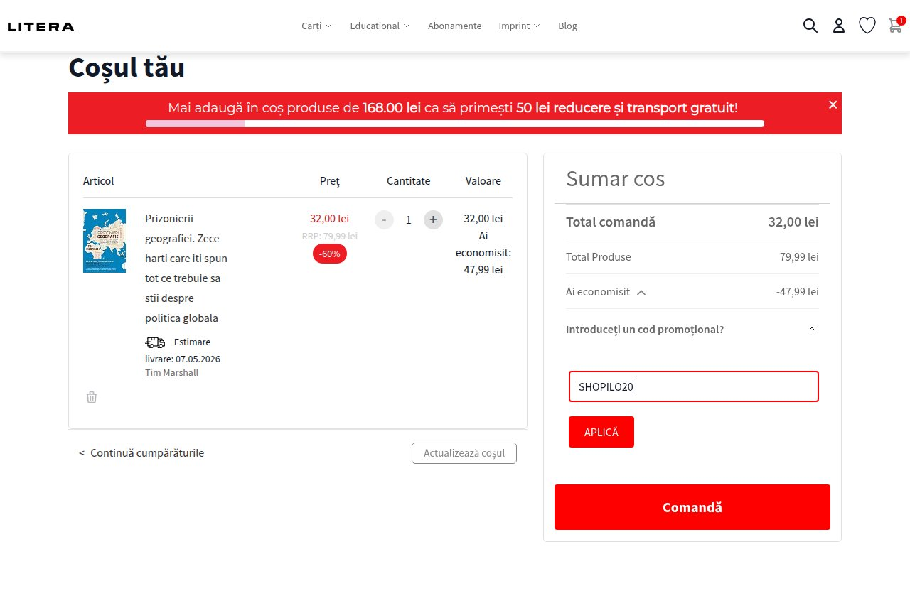 Unde introduci codul de reducere pe site-ul Litera