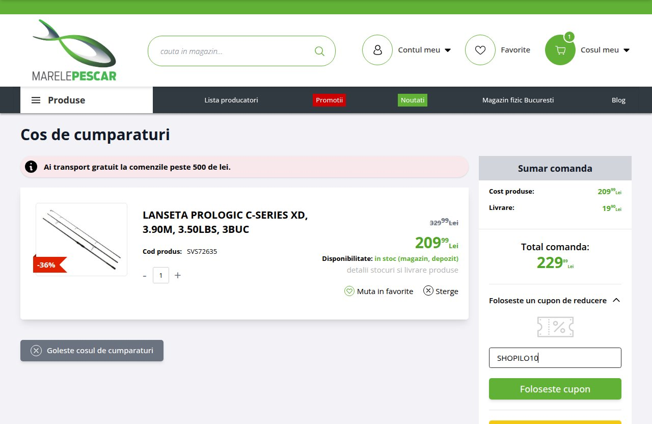 Unde introduci codul de reducere pe site-ul Marele Pescar