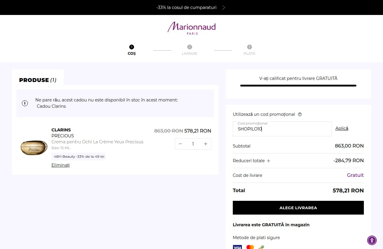 Unde introduci codul de reducere pe site-ul Marionnaud