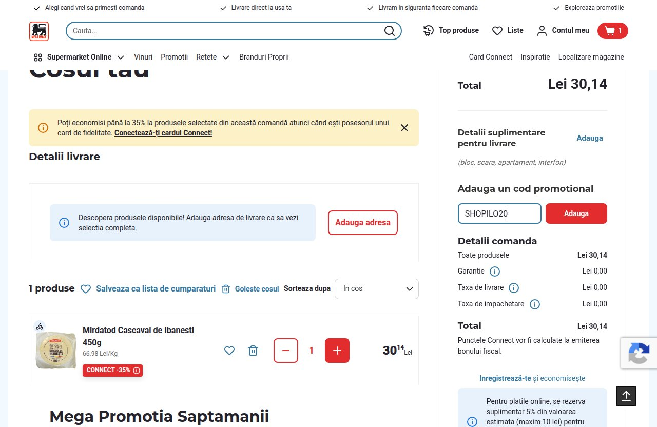 Unde introduci codul de reducere pe site-ul Mega Image