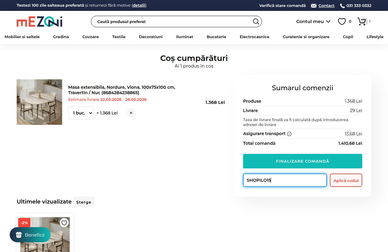 Unde introduci codul de reducere pe site-ul Mezoni