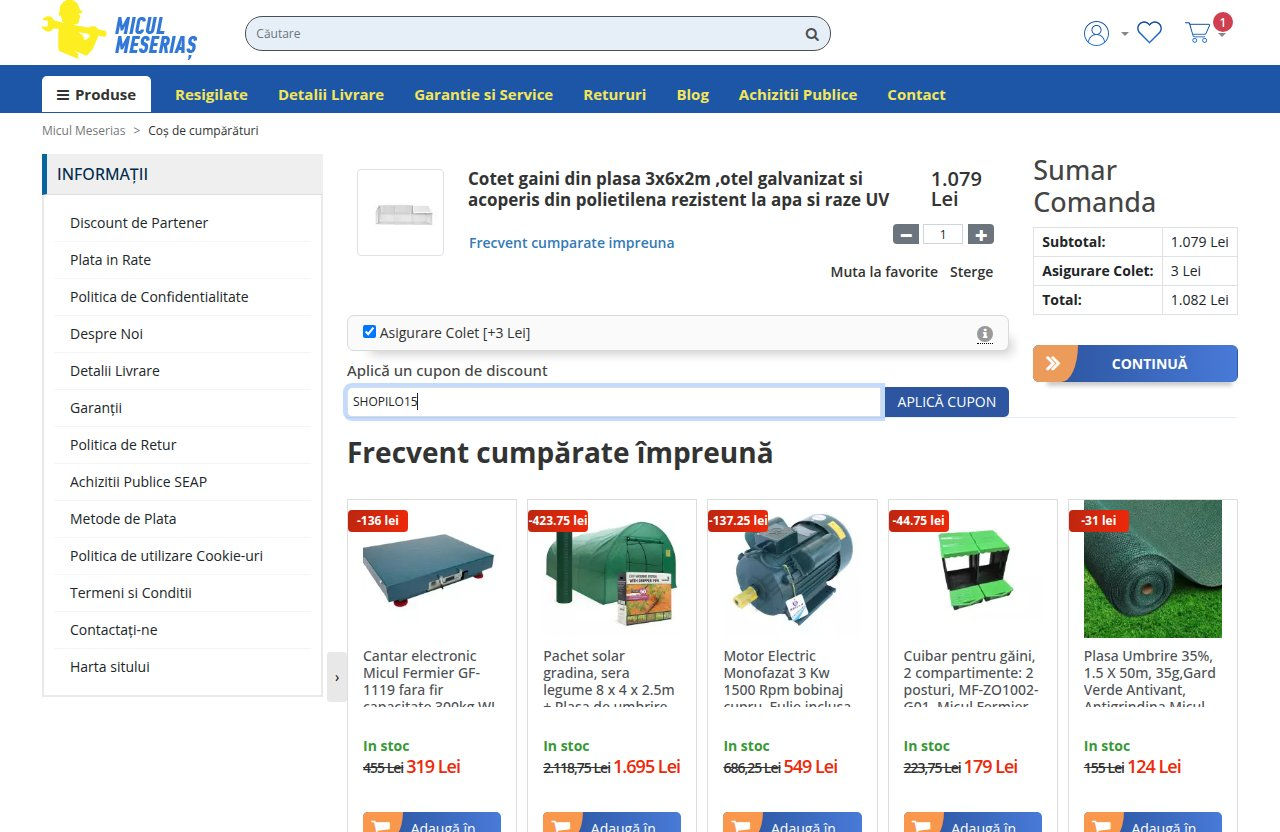 Unde introduci codul de reducere pe site-ul Micul Meseriaș