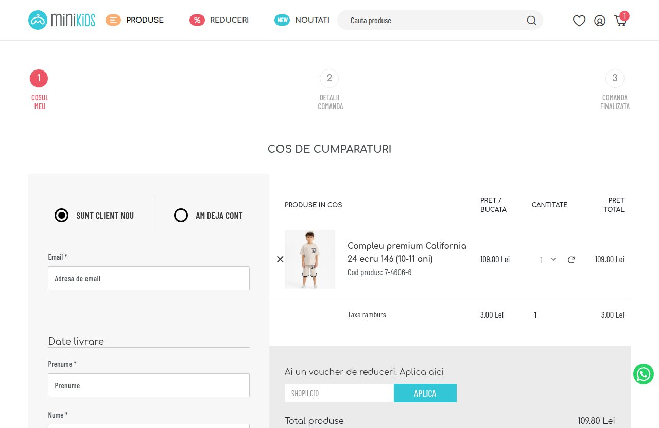 Unde introduci codul de reducere pe site-ul Minikids.ro