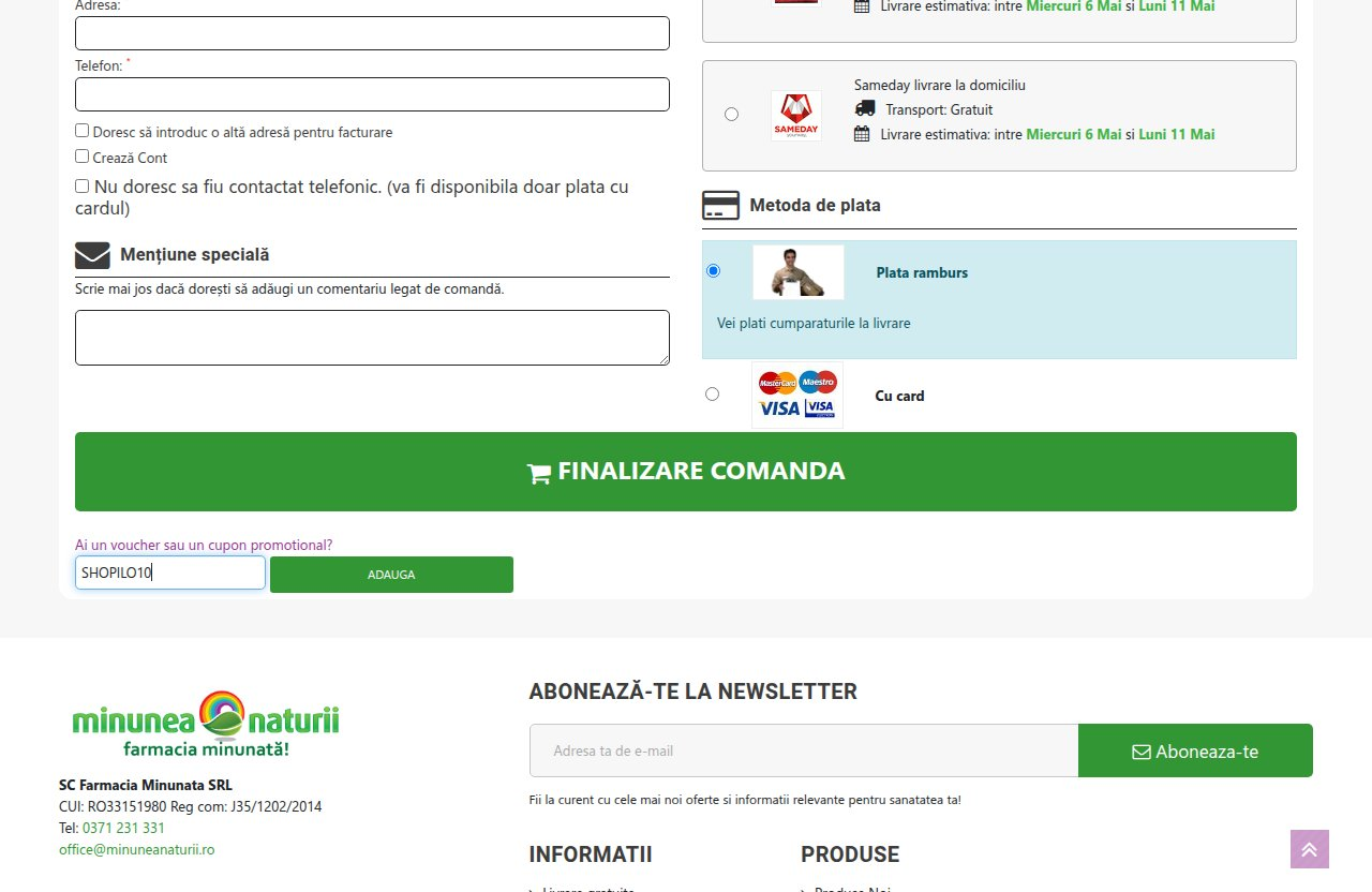 Unde introduci codul de reducere pe site-ul Minunea Naturii