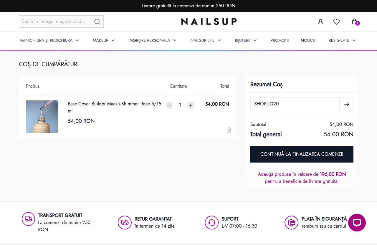 Unde introduci codul de reducere pe site-ul NailsUp