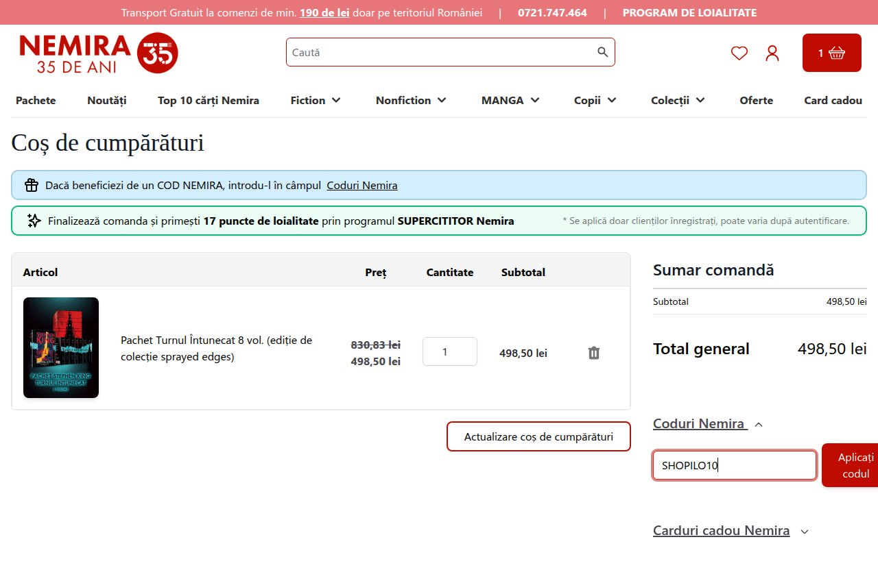 Unde introduci codul de reducere pe site-ul Nemira