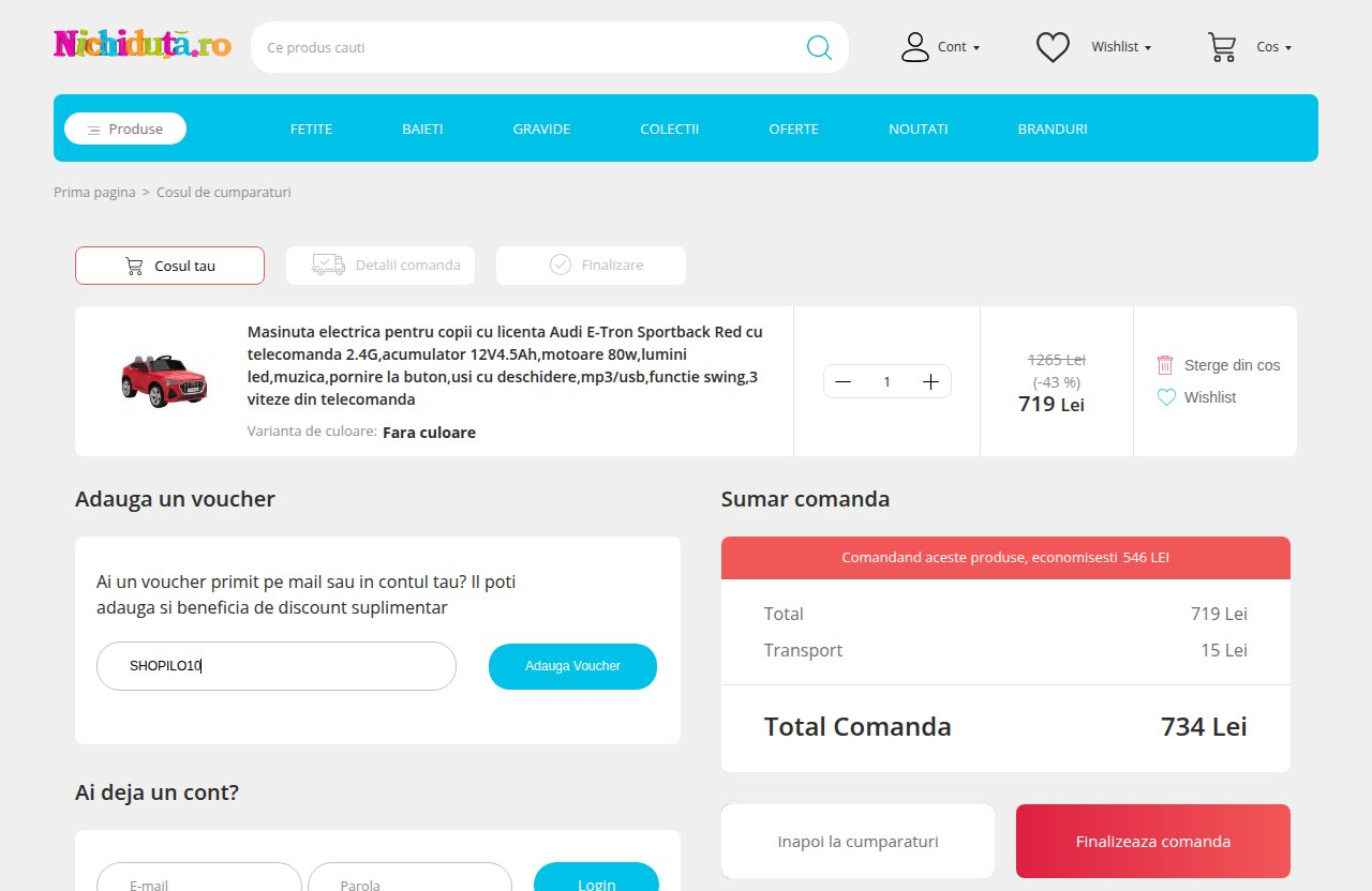 Unde introduci codul de reducere pe site-ul Nichiduta