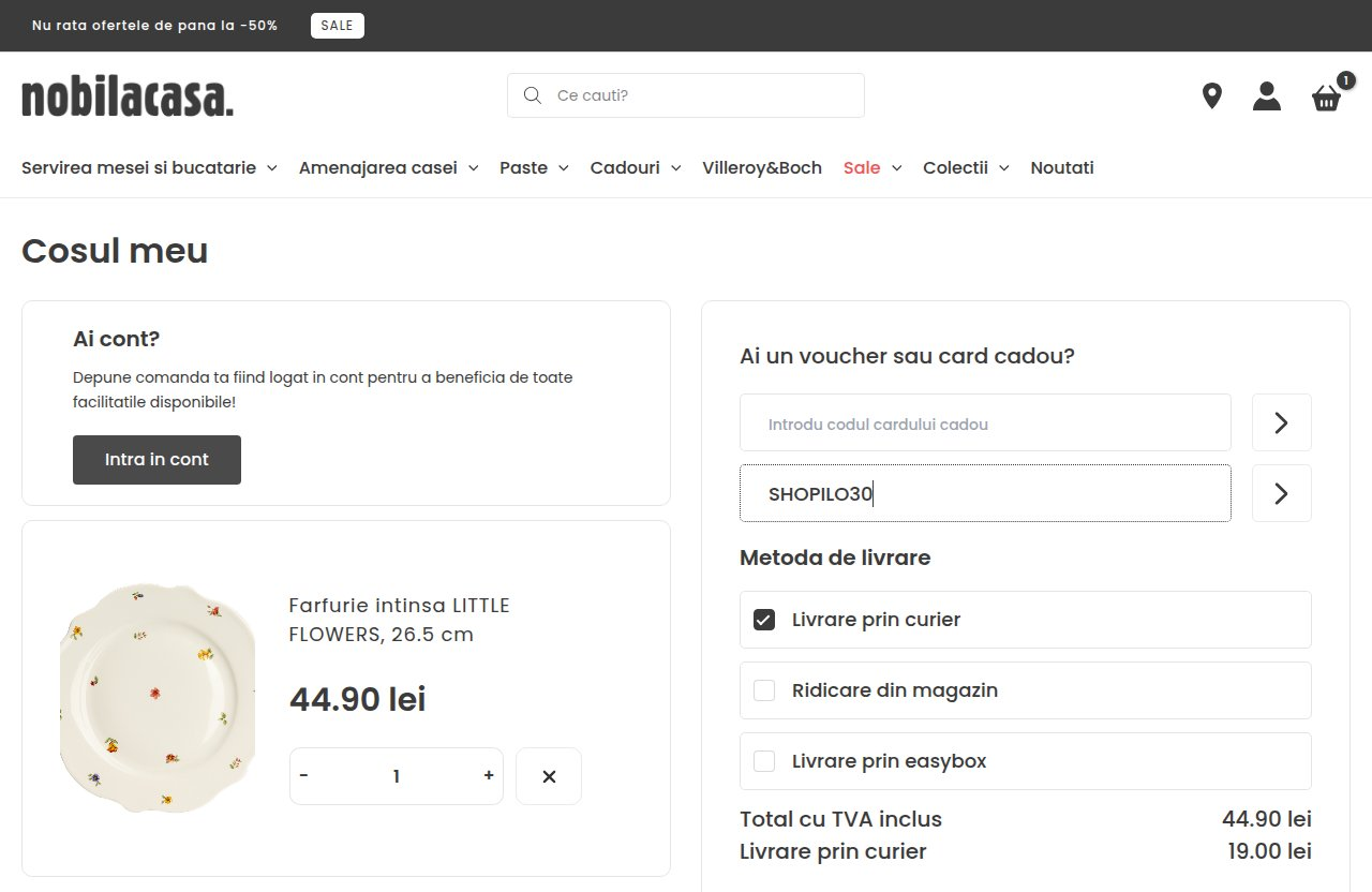Unde introduci codul de reducere pe site-ul Nobila Casa