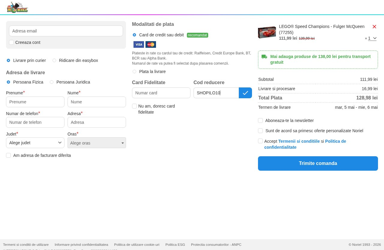 Unde introduci codul de reducere pe site-ul Noriel