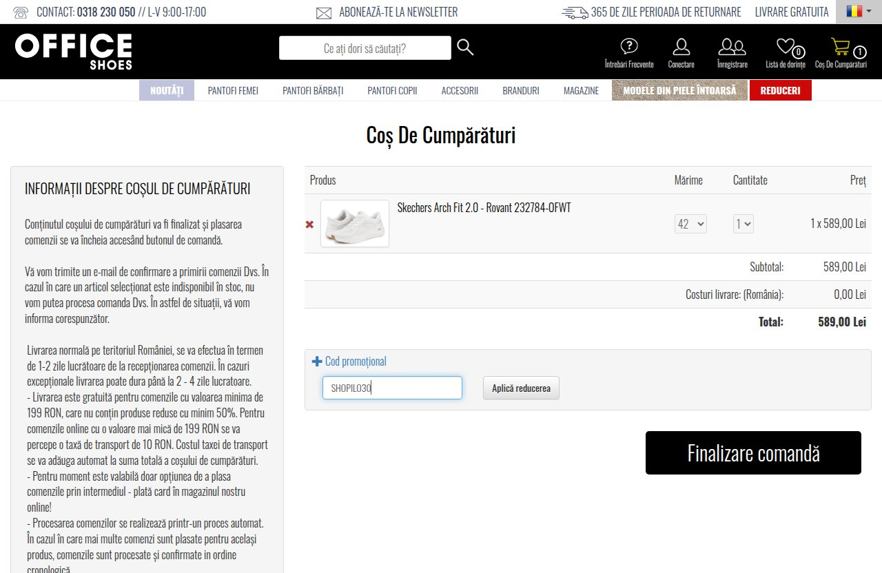 Unde introduci codul de reducere pe site-ul Office Shoes