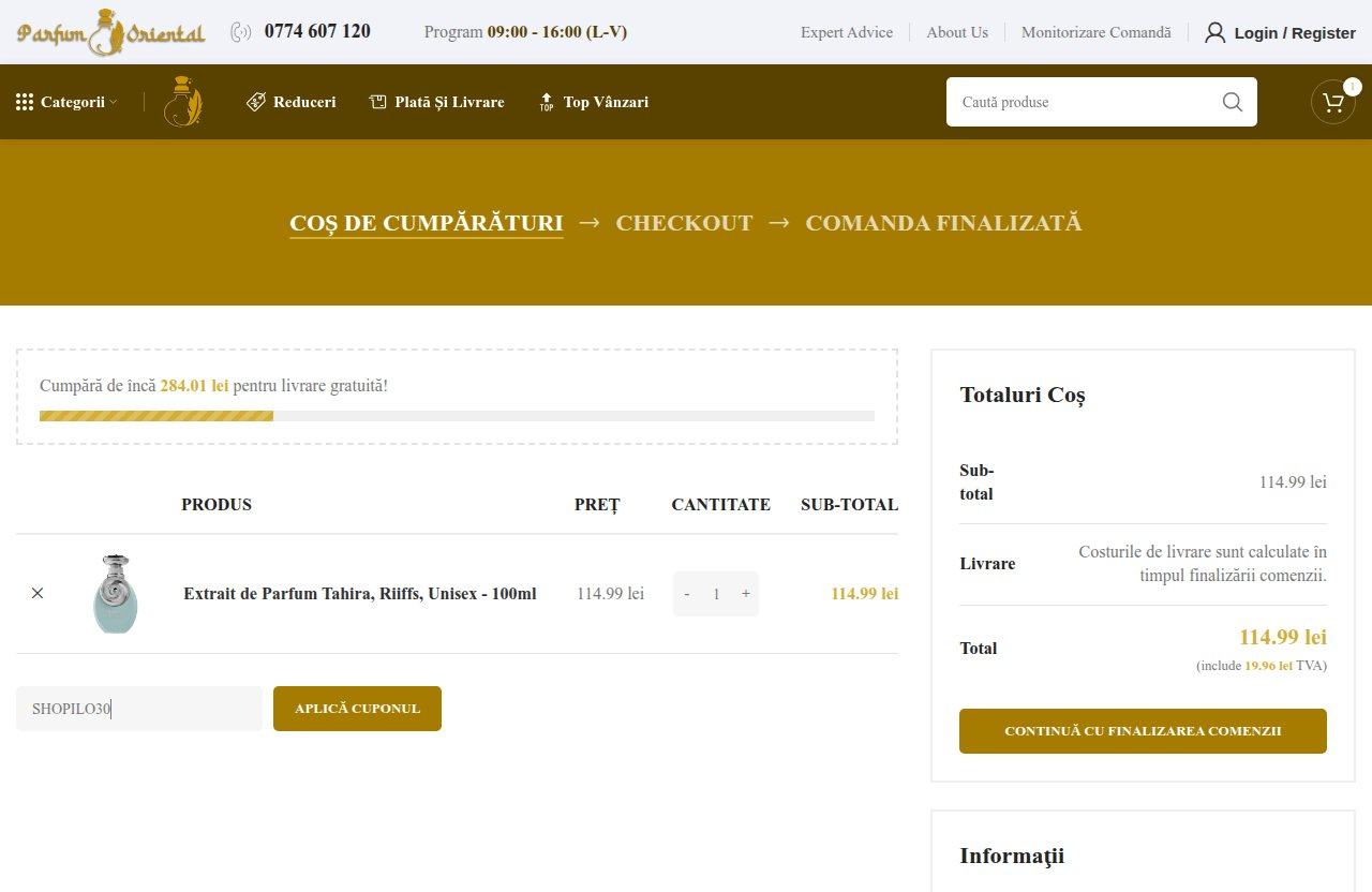 Unde introduci codul de reducere pe site-ul Parfum Oriental
