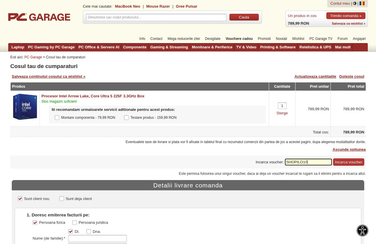 Unde introduci codul de reducere pe site-ul PC Garage