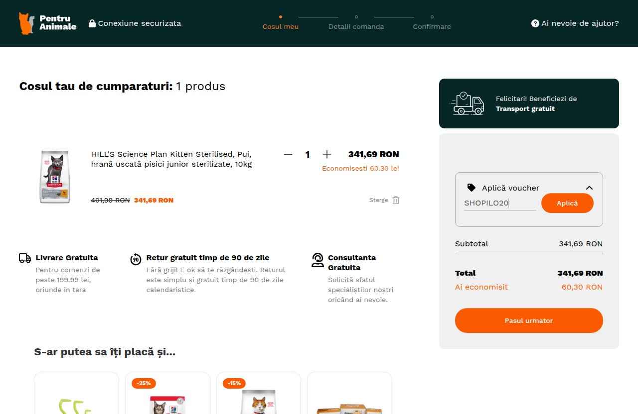 Unde introduci codul de reducere pe site-ul PentruAnimale.ro
