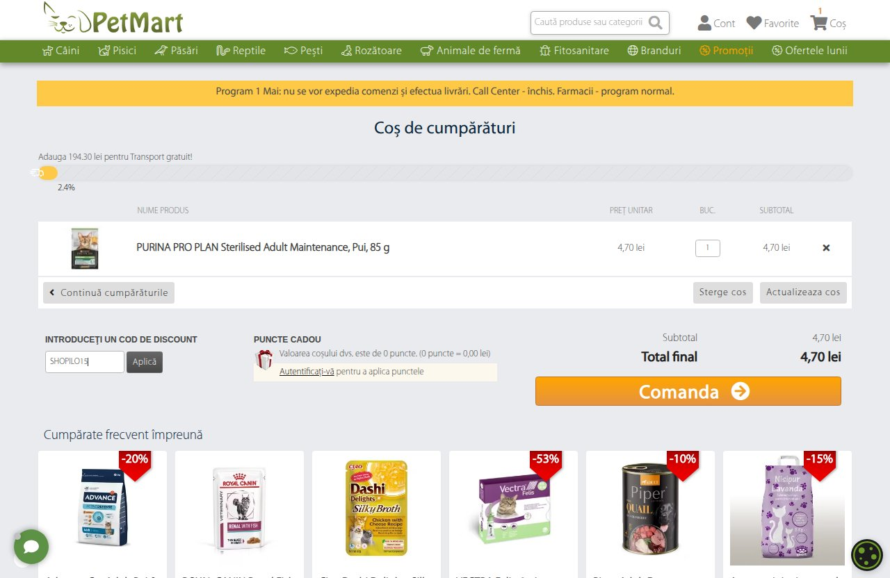 Unde introduci codul de reducere pe site-ul PetMart