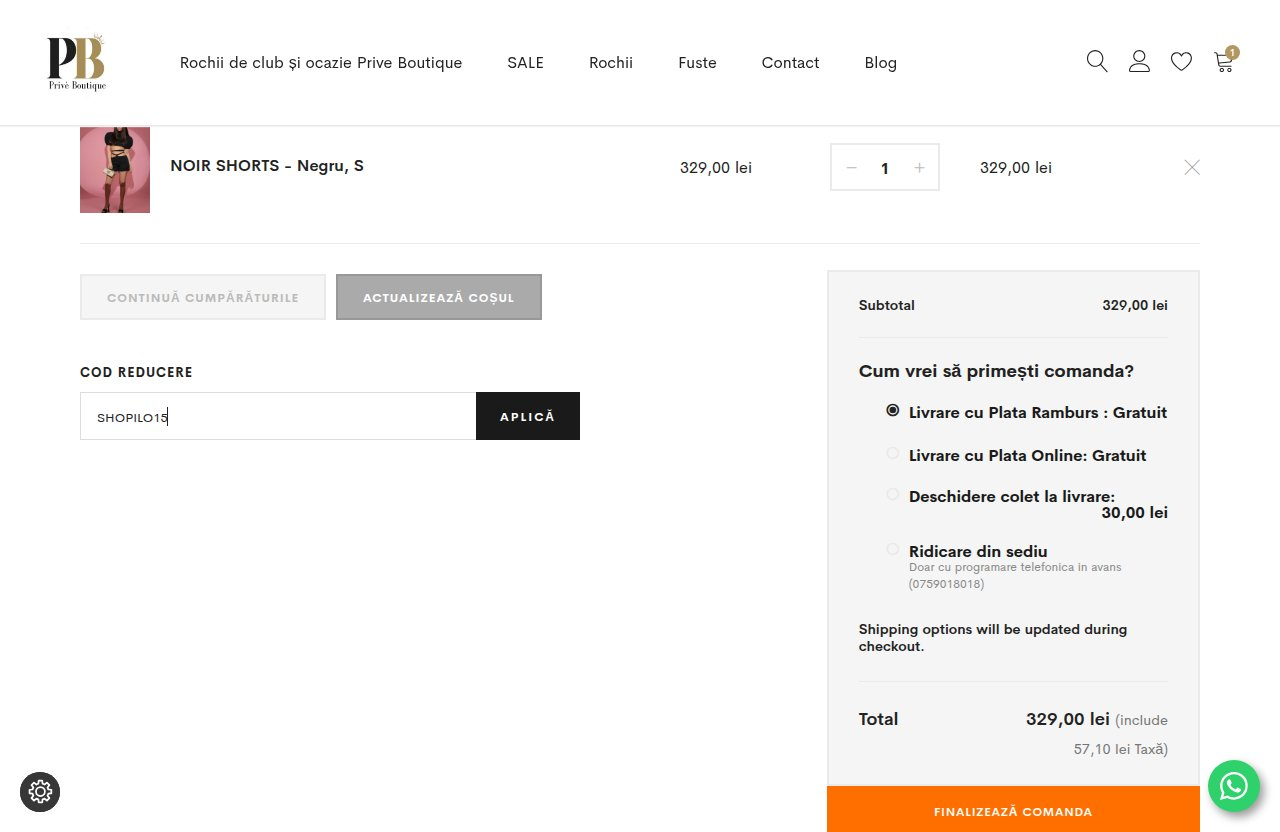 Unde introduci codul de reducere pe site-ul Prive Boutique