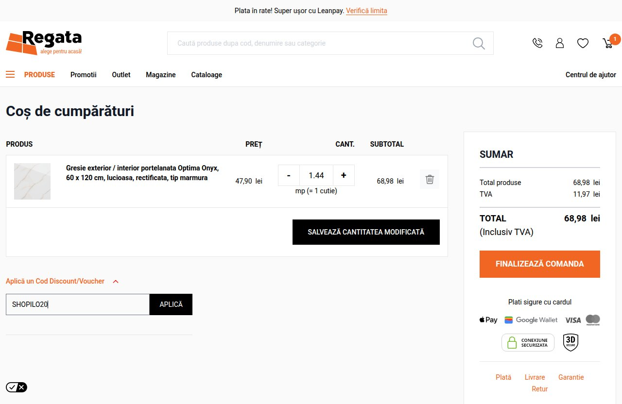 Unde introduci codul de reducere pe site-ul Regata