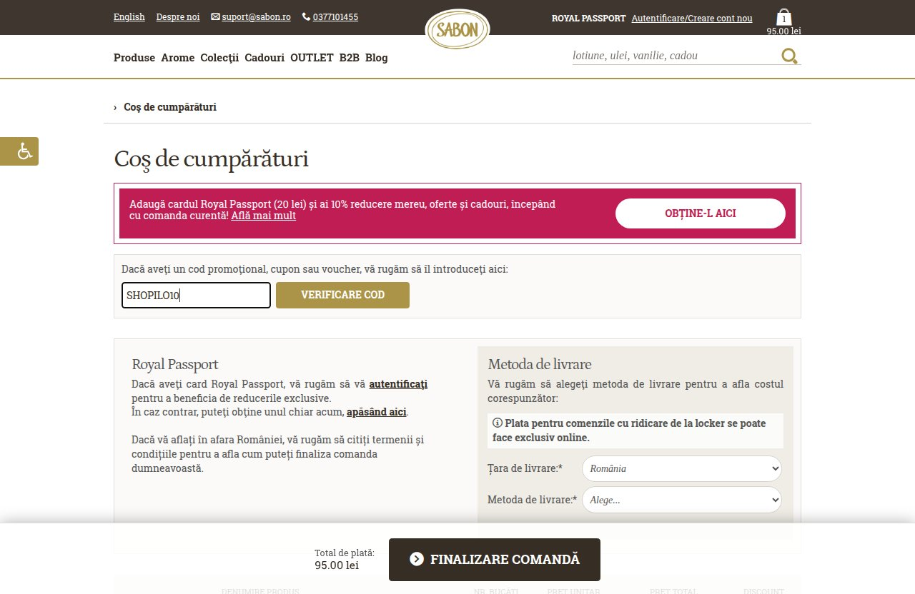 Unde introduci codul de reducere pe site-ul Sabon