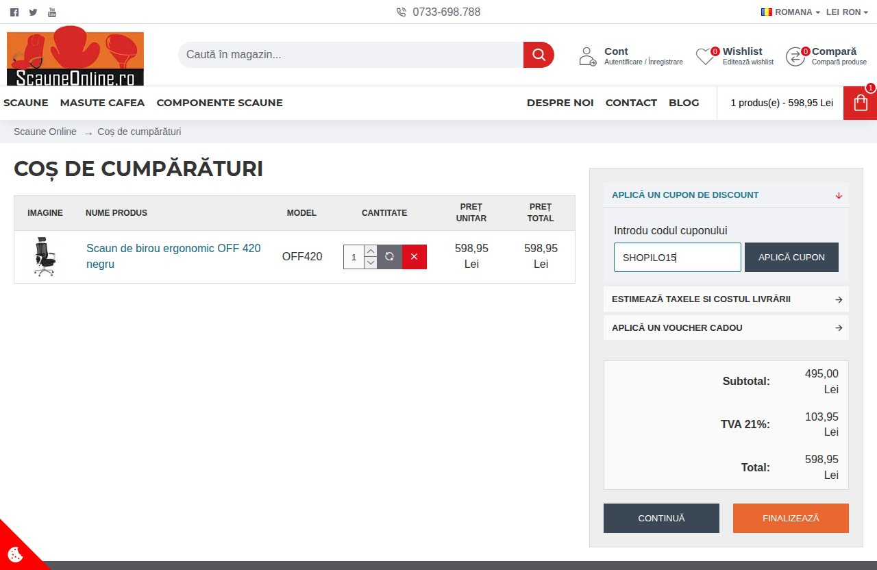 Unde introduci codul de reducere pe site-ul Scauneonline.ro