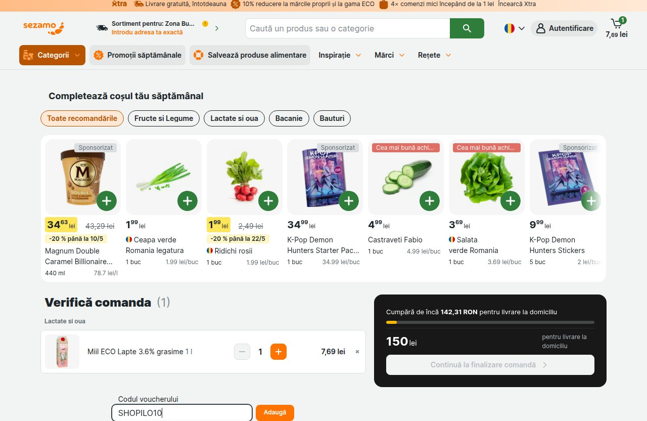 Unde introduci codul de reducere pe site-ul Sezamo