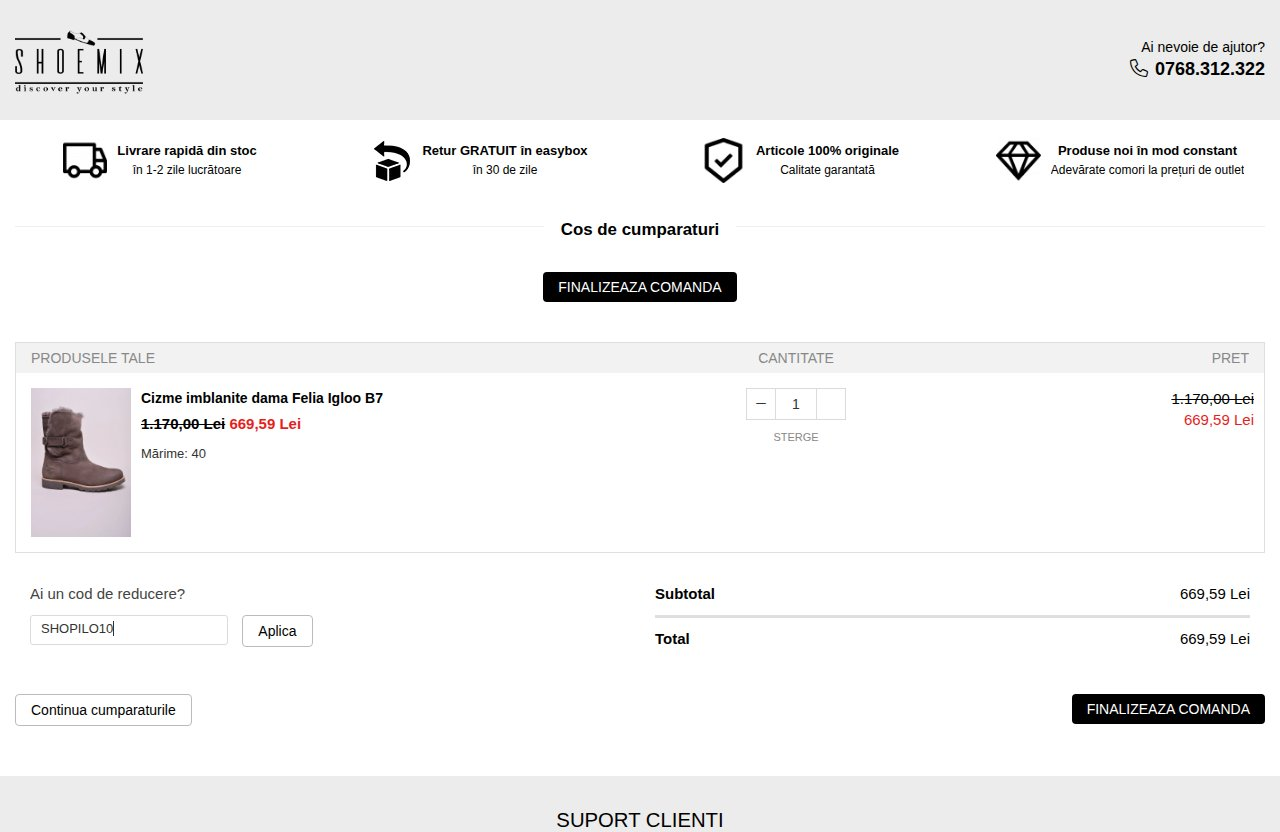 Unde introduci codul de reducere pe site-ul Shoemix