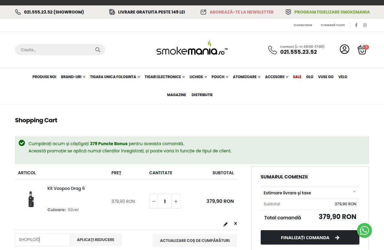 Unde introduci codul de reducere pe site-ul SmokeMania