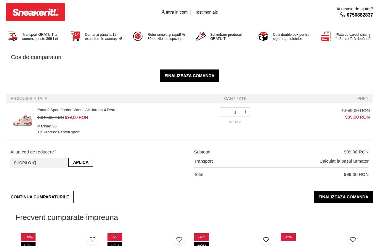 Unde introduci codul de reducere pe site-ul Sneakerit