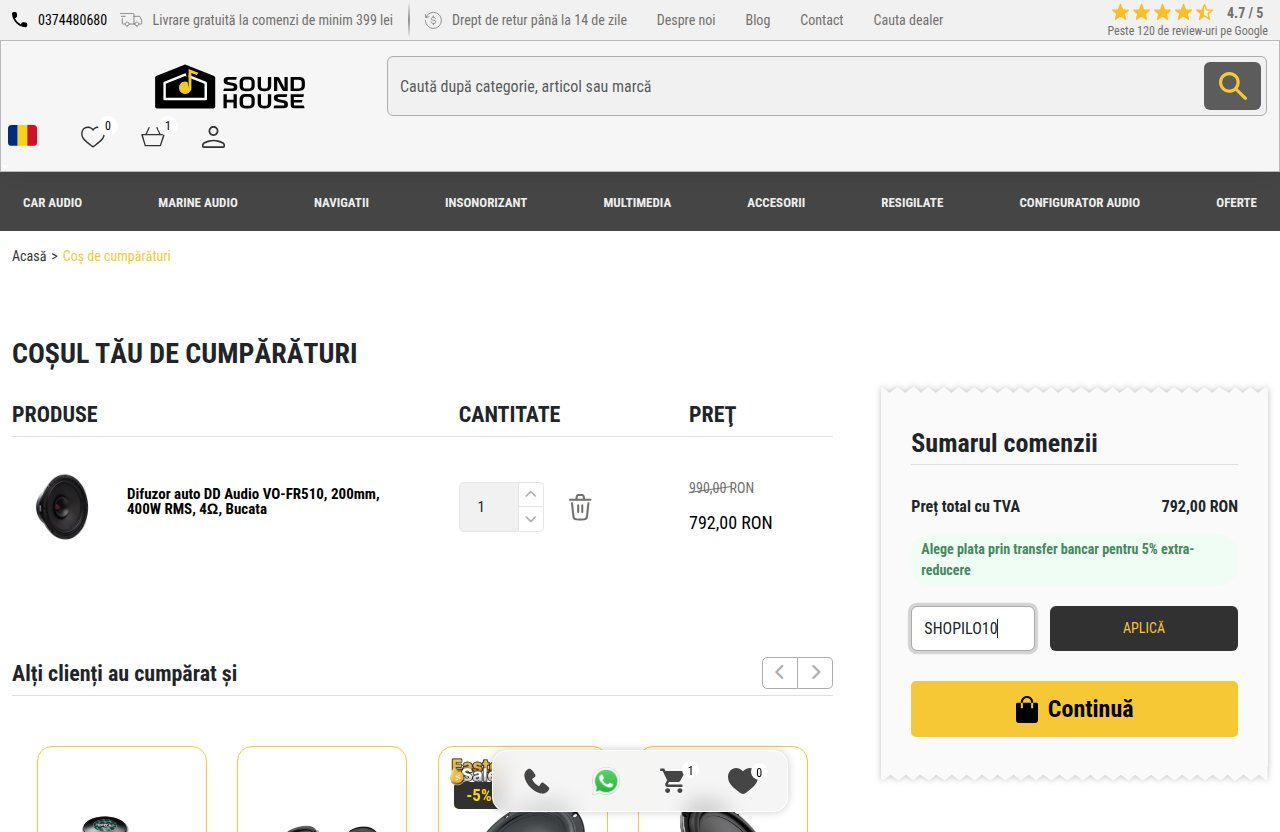 Unde introduci codul de reducere pe site-ul SoundHouse