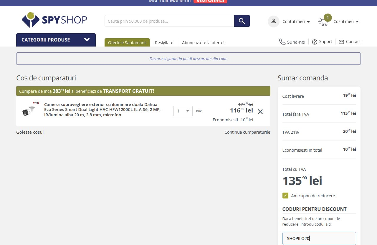 Unde introduci codul de reducere pe site-ul Spy Shop
