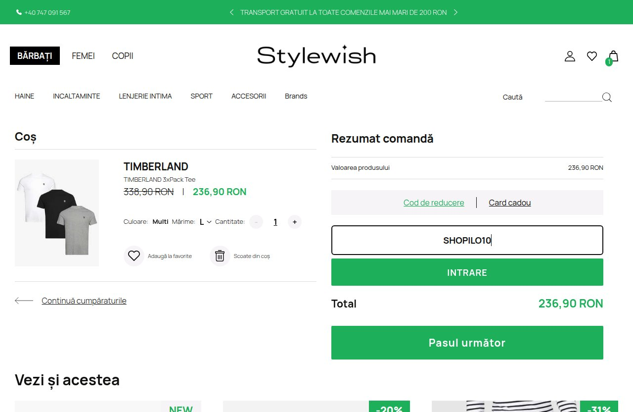Unde introduci codul de reducere pe site-ul Stylewish