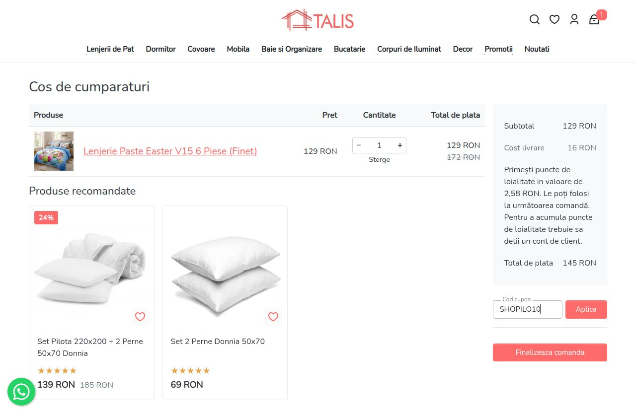 Unde introduci codul de reducere pe site-ul Talis