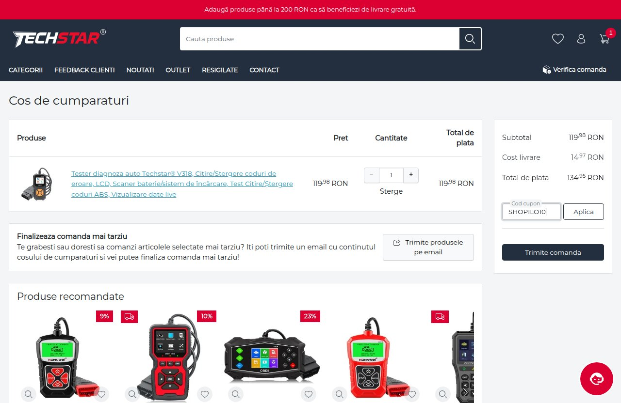 Unde introduci codul de reducere pe site-ul Techstar.ro