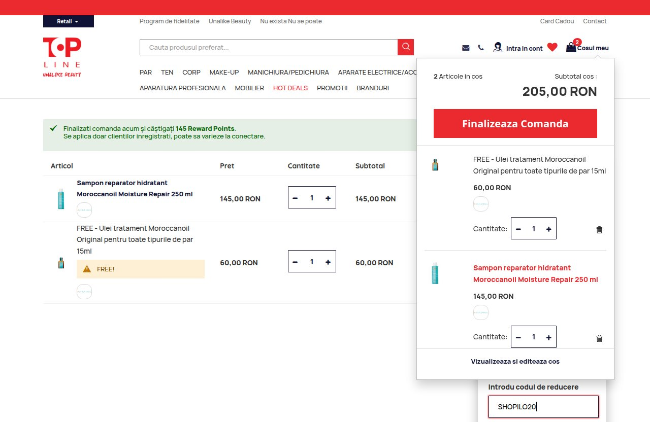 Unde introduci codul de reducere pe site-ul Topline.ro