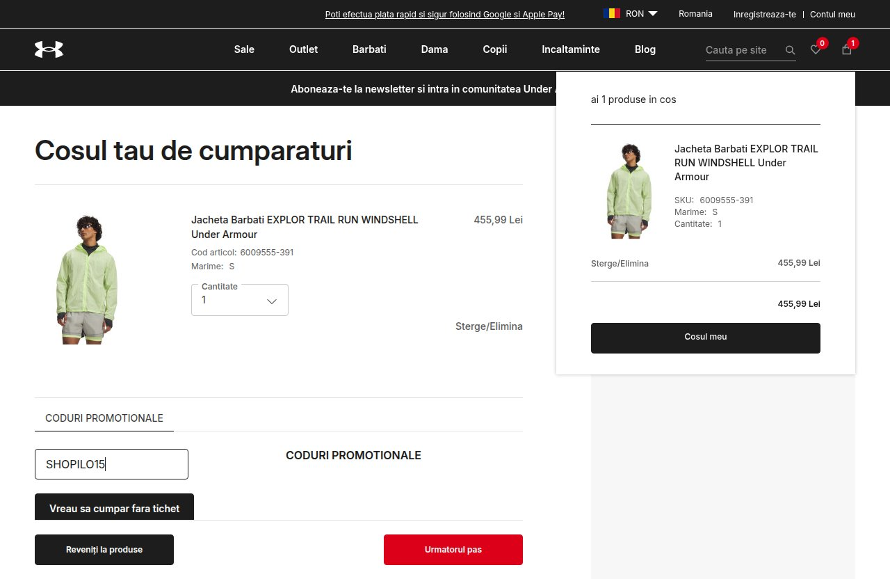 Unde introduci codul de reducere pe site-ul Under Armour