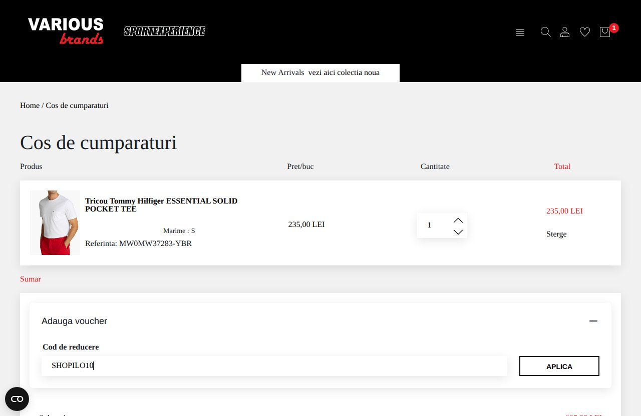 Unde introduci codul de reducere pe site-ul Various Brands