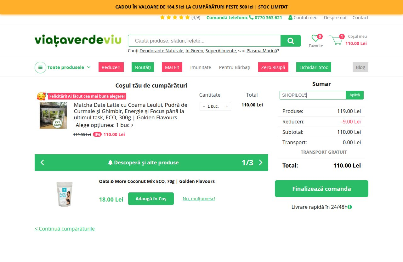 Unde introduci codul de reducere pe site-ul Viata Verde Viu