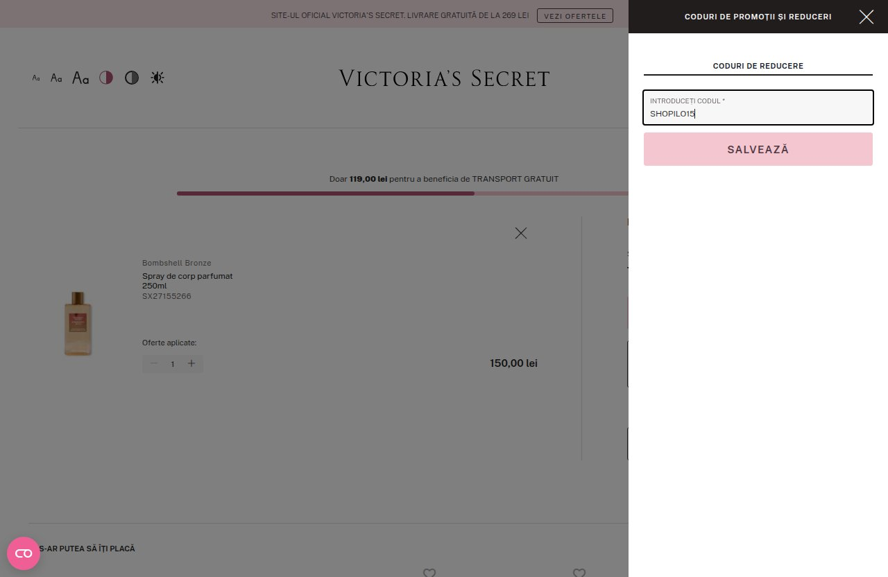 Unde introduci codul de reducere pe site-ul Victoria's Secret
