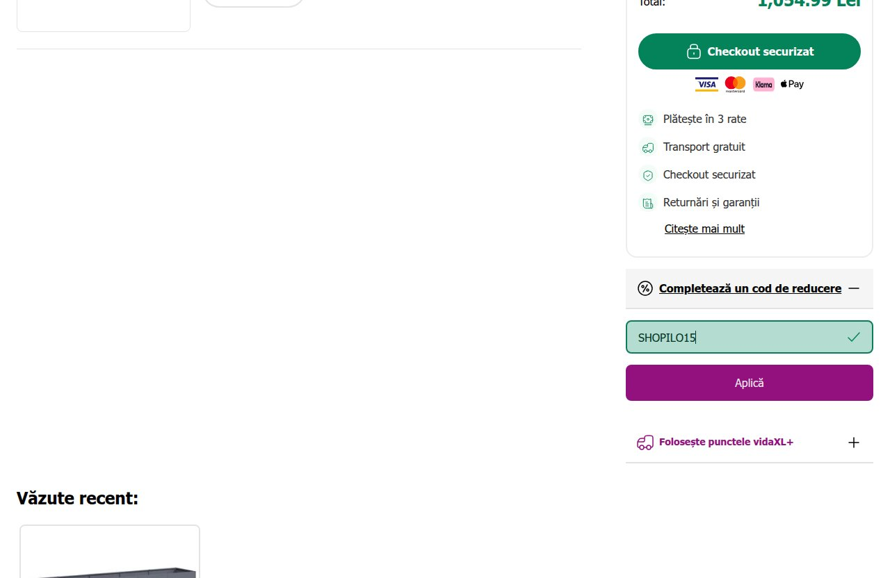 Unde introduci codul de reducere pe site-ul vidaXL
