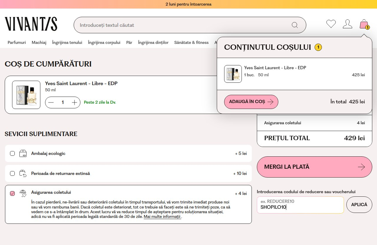 Unde introduci codul de reducere pe site-ul Vivantis