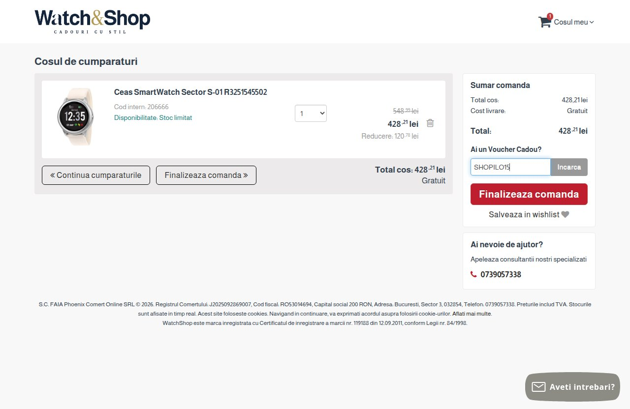 Unde introduci codul de reducere pe site-ul Watchshop.ro