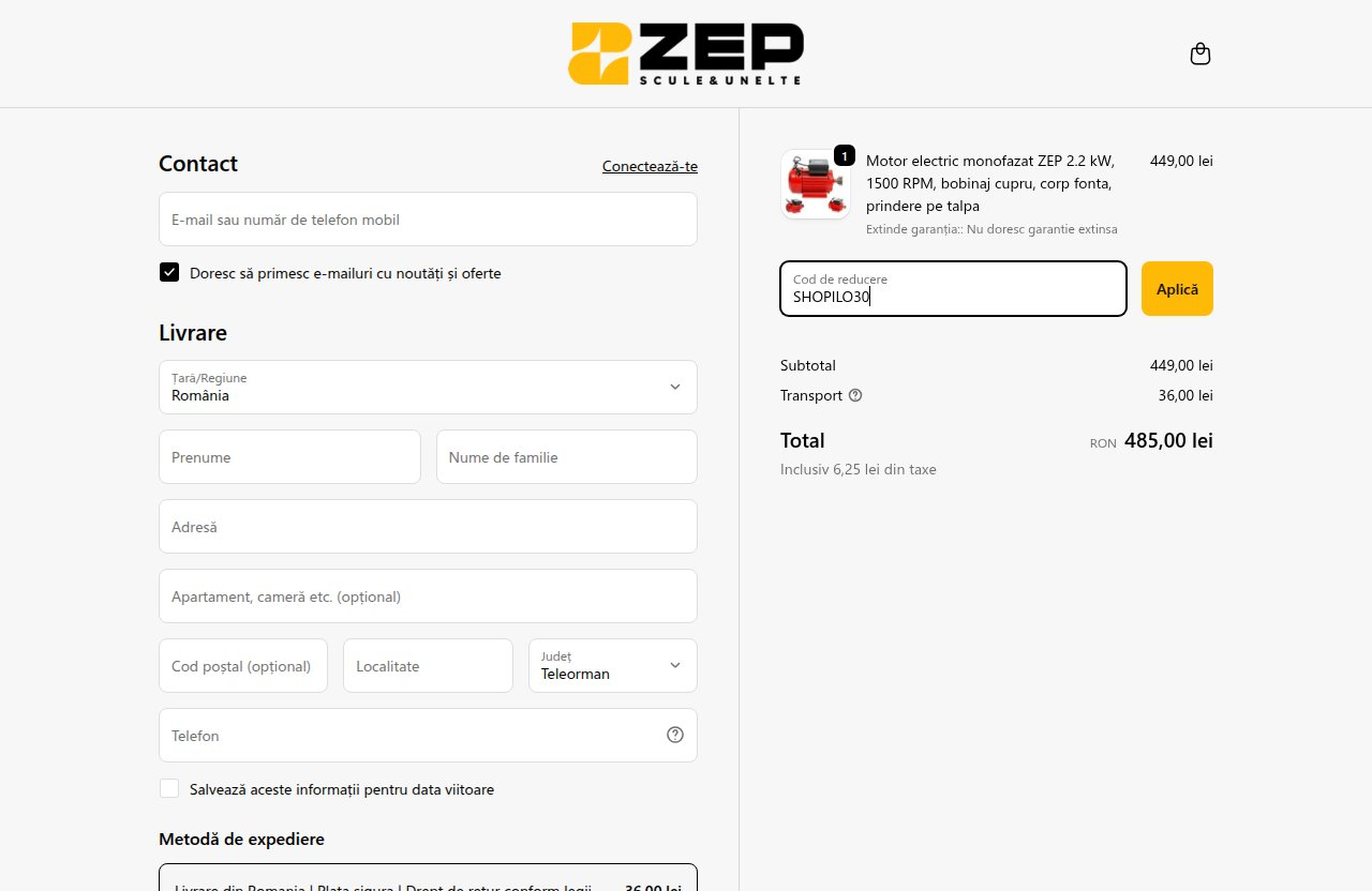 Unde introduci codul de reducere pe site-ul ZEP.RO