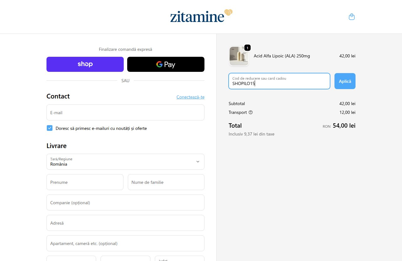 Unde introduci codul de reducere pe site-ul Zitamine