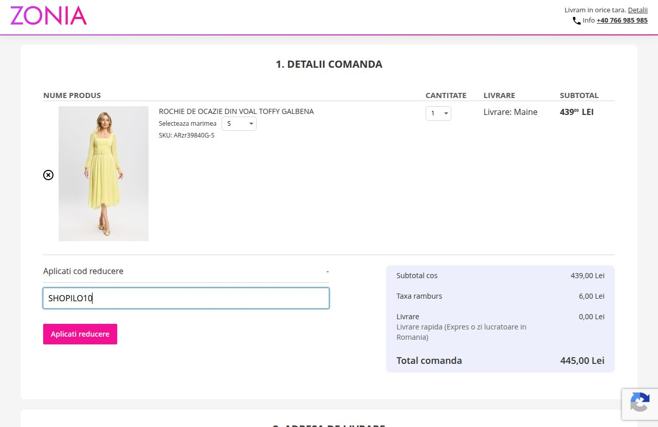 Unde introduci codul de reducere pe site-ul Zonia